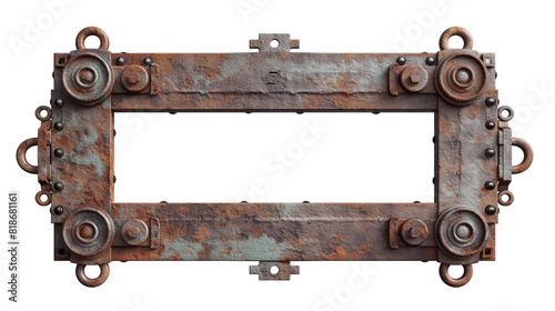 Old rusty metal frame isolated on white background.