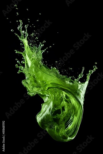 A dynamic splash of green water on black background