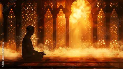 Muslim praying spirituality spirituality culture religion at religion religion with golden light background 
