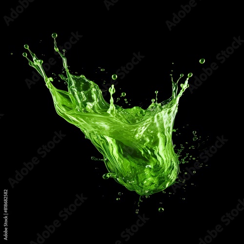 A dynamic splash of green water on black background