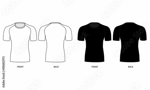 Image of short sleeve rashguard for men, isolate on white background. Sketch of short sleeve jersey for jiu - jitsu, cycling, fitness, yoga. Drawing of short sleeve t-shirt for men.