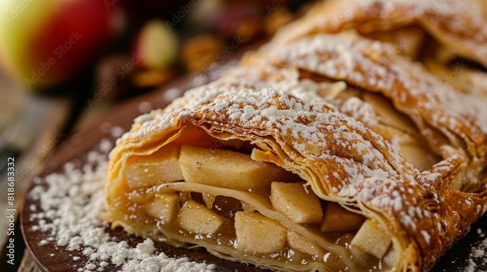 Delicious Apple Strudel Close-Up for Food Posters Generative AI