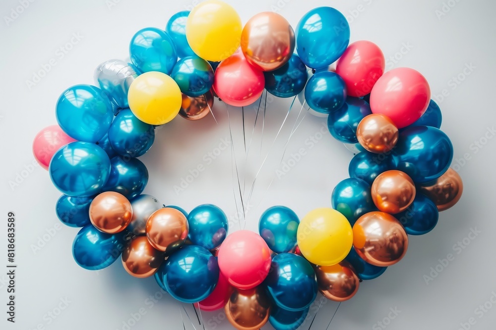 Colorful balloon arrangement in a circular shape, creating a festive and vibrant decoration perfect for any celebration or party. Colorful balloon arrangement in a circular shape, creating a festive and vibrant decoration perfect for any celebration or party.