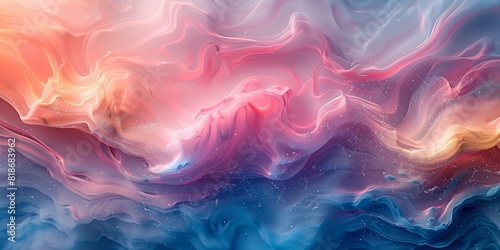 A dynamic flow of colorful liquid swirls in a mystical, cosmic-themed abstract background.