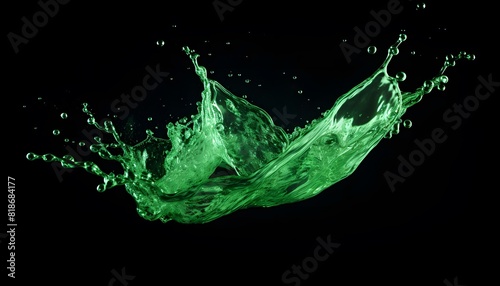 A dynamic splash of green water on black background