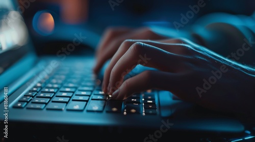 Printing on a laptop, hands and keyboard close-up