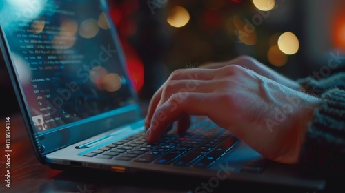 Printing on a laptop, hands and keyboard close-up