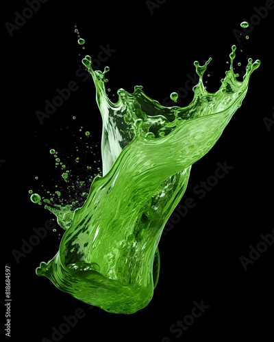 A dynamic splash of green water on black background