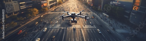  Drone flying over a busy intersection 