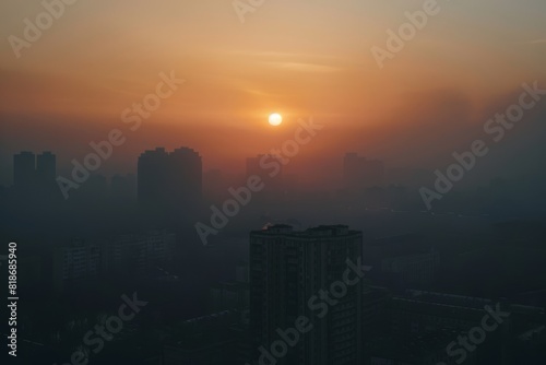 Hazy Skyline at Dusk: A Dramatic Sunset Obscured by Air Pollution © LMNZR