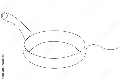 Frying pan continuous one line art drawing of outline vector illustration concept