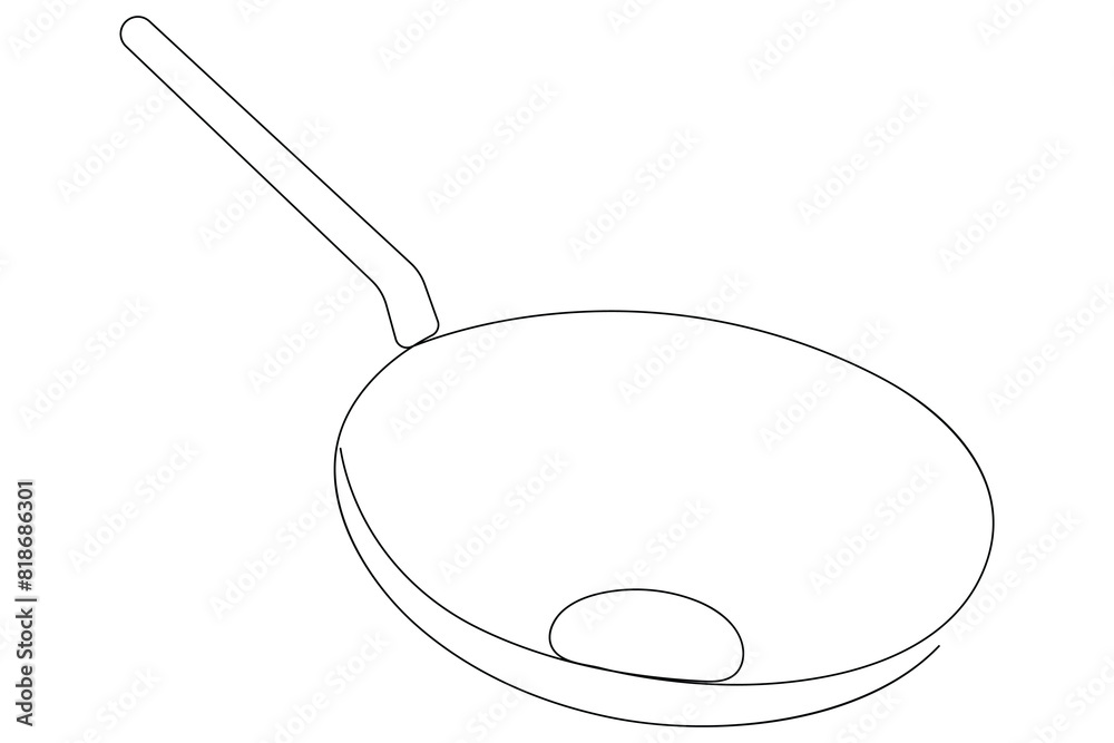 Frying pan continuous one line art drawing of outline vector illustration concept Frying pan continuous one line art drawing of outline vector illustration concept