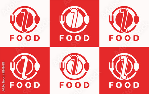 Set of letter I food plate logo. This logo combines letters and cutlery shapes. Perfect for restaurants, food courts, fast food, street food and cafe.