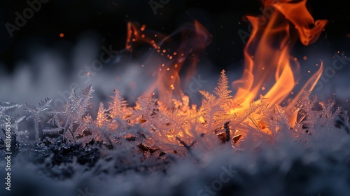 a fire with ice crystals