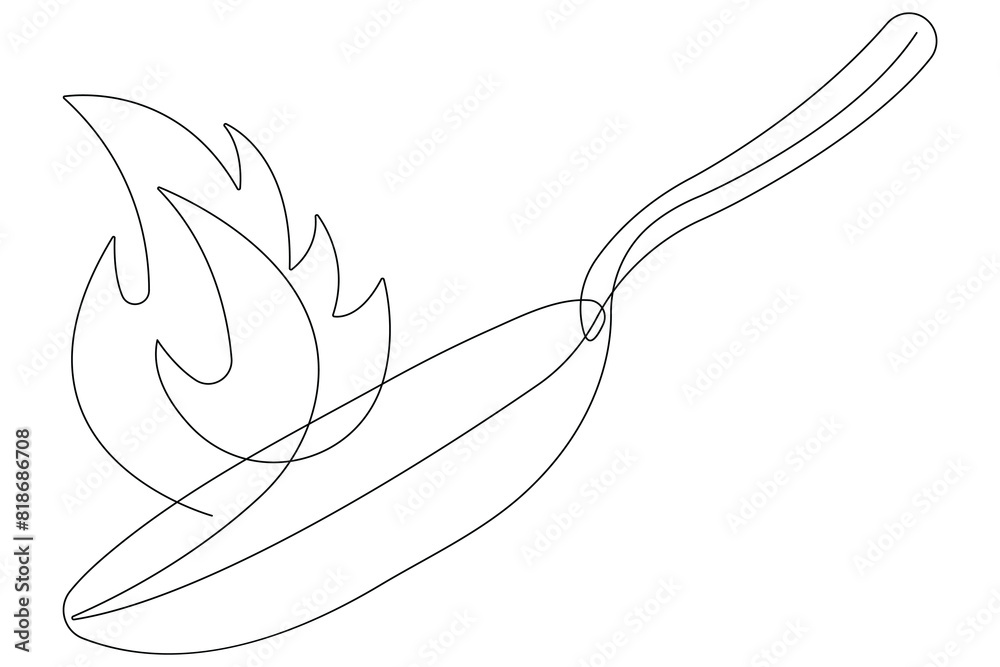 Frying pan continuous one line art drawing of outline vector ...