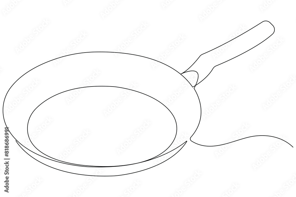 Frying pan continuous one line art drawing of outline vector ...