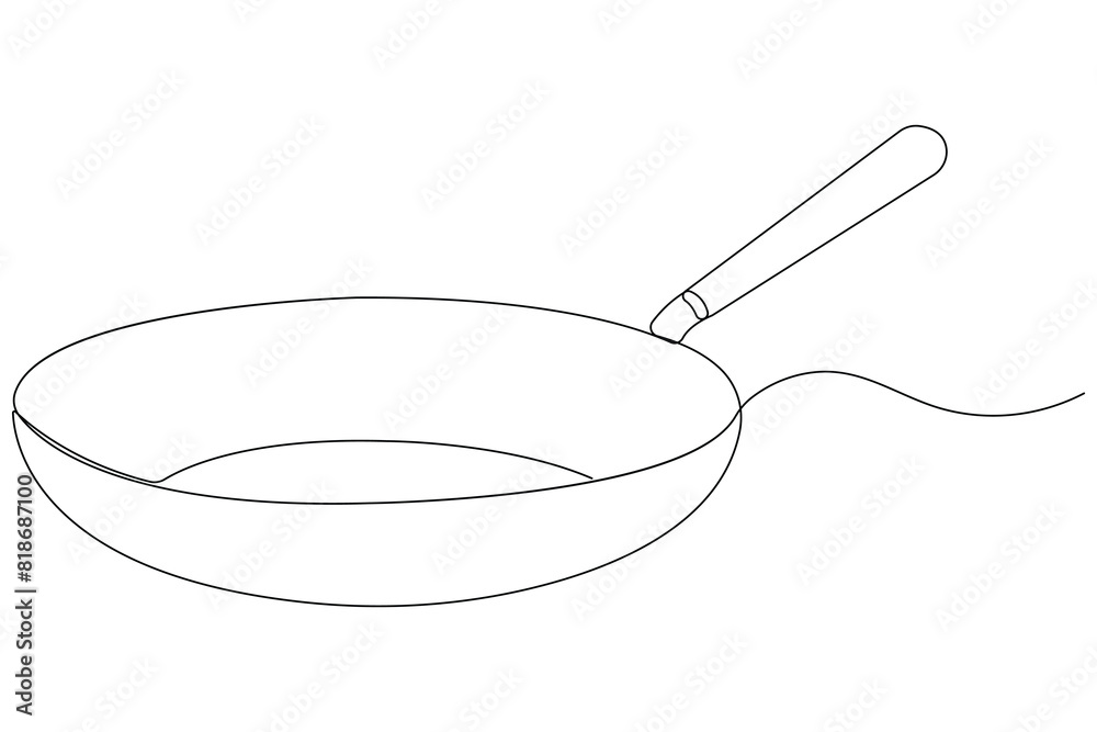Frying pan continuous one line art drawing of outline vector illustration concept Frying pan continuous one line art drawing of outline vector illustration concept
