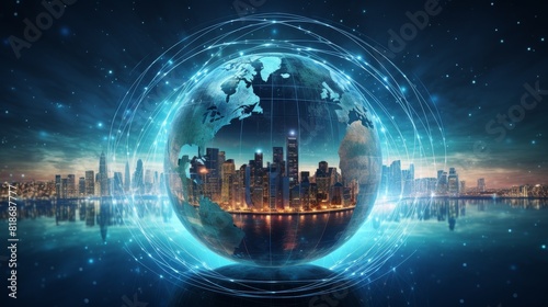 Digital world globe centered on Middle East  concept of global network and connectivity on Earth.