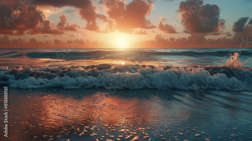 Sunrise over beach beauty photo.