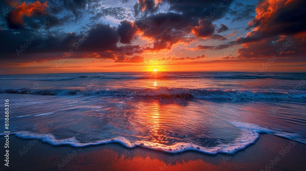 Sunrise over beach beauty photo.