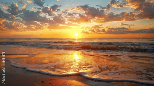 Sunrise over beach beauty photo.