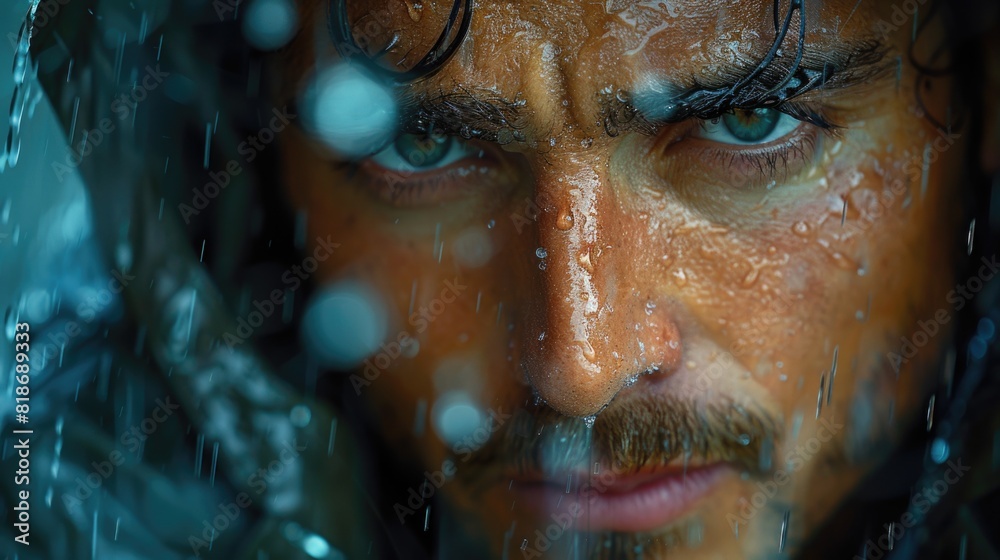 Close up of man with blue eyes in water Close up of man with blue eyes in water