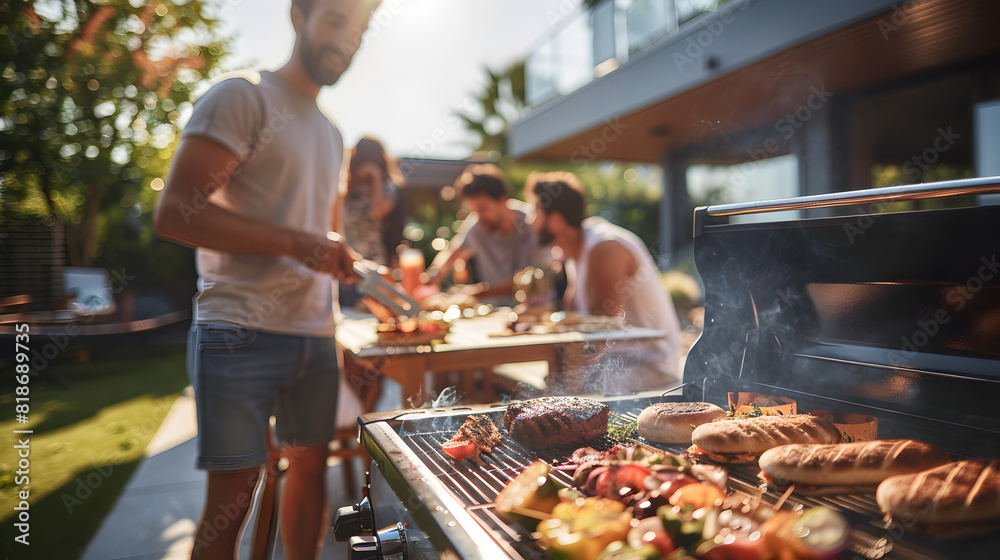Group of friends having a Miami style barbecue, summer concept vacation concept holidays
