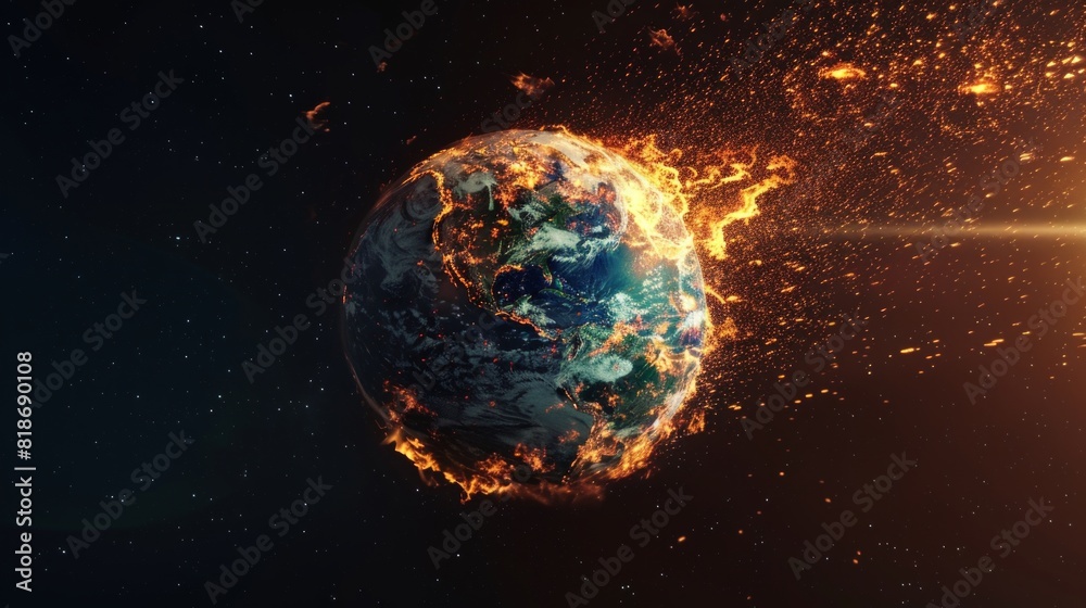 Global warming. Fire is burning the globe.