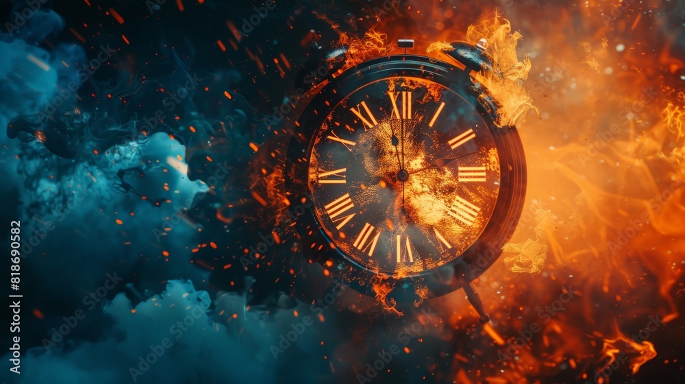 The clock burns in the fire poster.