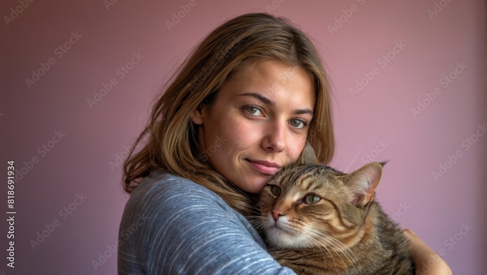 Female Owner Embracing Cute Cat Female Owner Embracing Cute Cat