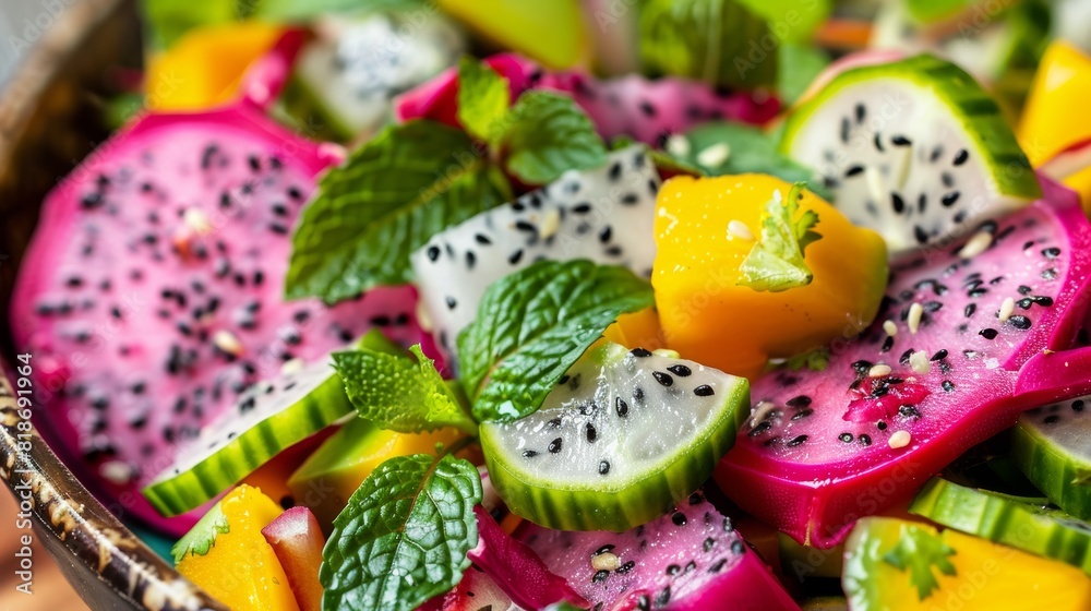 Vibrant Dragon Fruit Salad for Healthy Poster Design Generative AI