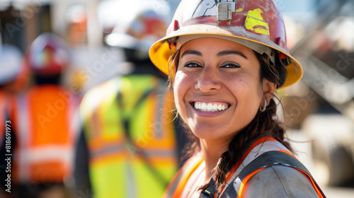 Female Construction Worker in Hard Hat and Safety Gear