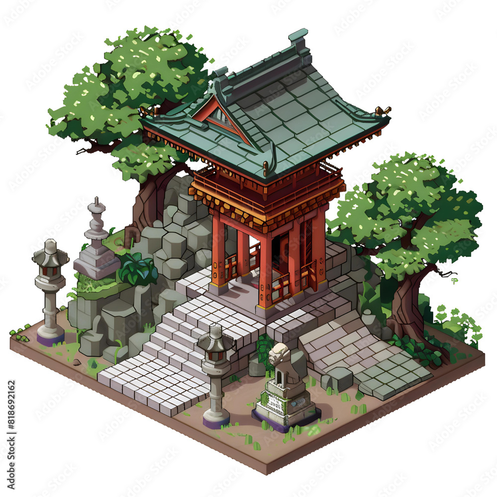 Isometric clean pixel art a Japanese Garden Pavilion With Stone ...