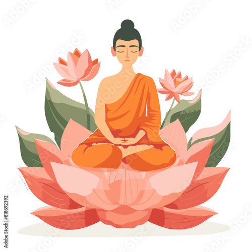 Peaceful Buddha Meditating on a Lotus Flower, Spiritual Illustration
