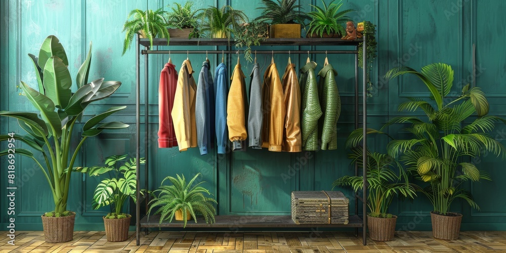 concept a futuristic rack with many leather clothing rack with a sleek ...