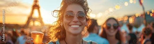 Olympic Paris sport Focus on a happy woman audience smiling