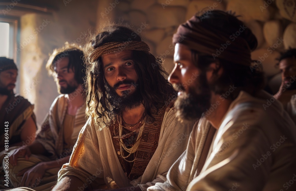 Jesus talking to his disciples, movie stills, high resolution photography, professional color grading, soft shadows, no contrast, clean sharp focus digital photography. Jesus talking to his disciples, movie stills, high resolution photography, professional color grading, soft shadows, no contrast, clean sharp focus digital photography.