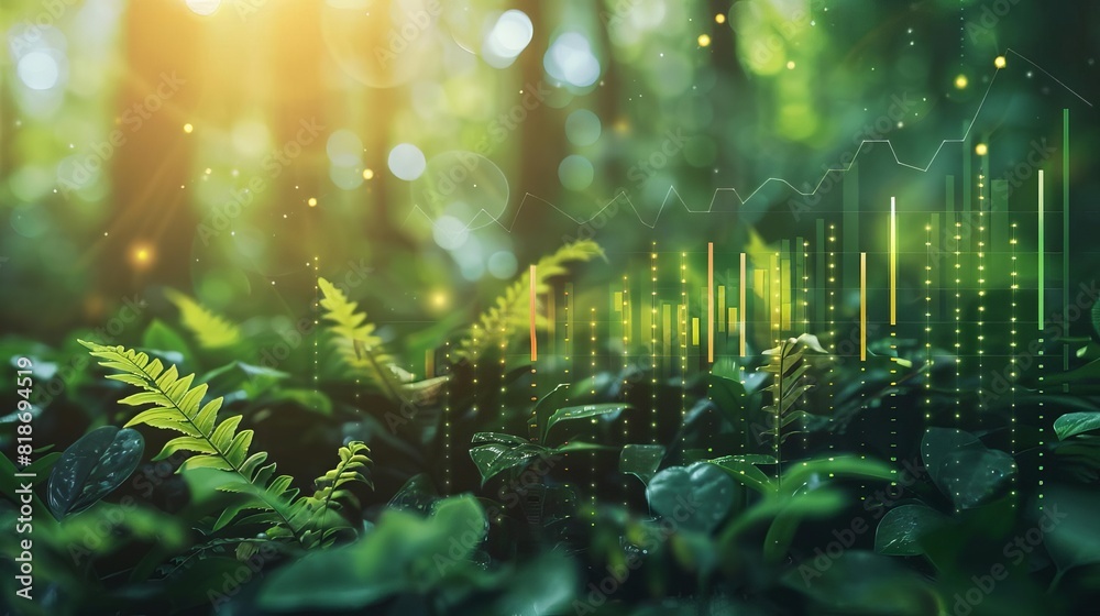 Financial growth through sustainability, green investments, charts and trees Financial growth through sustainability, green investments, charts and trees