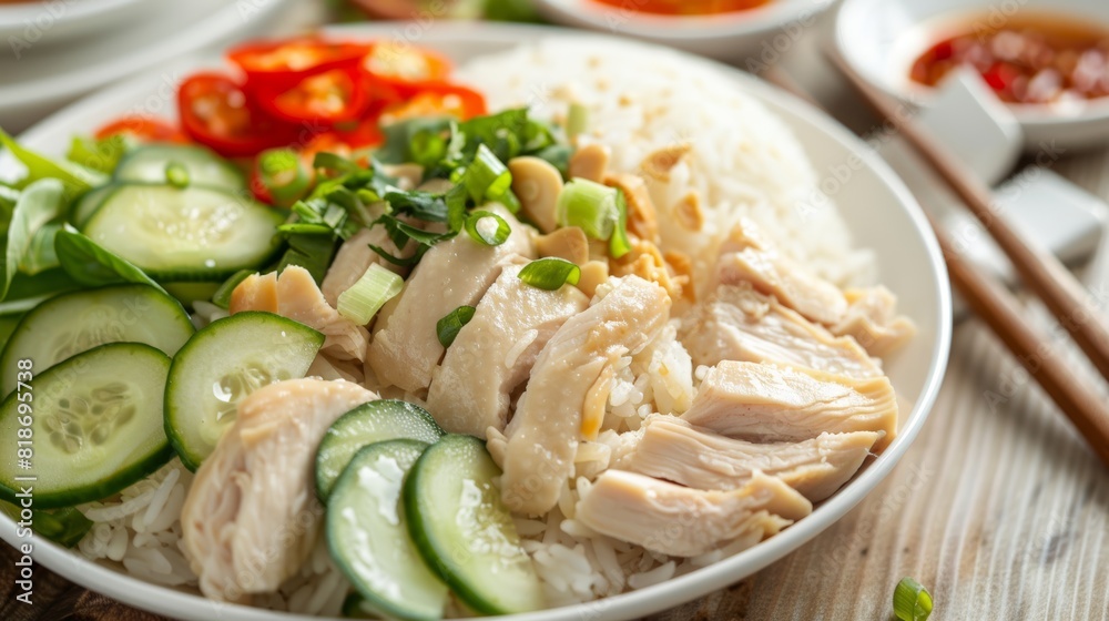Delicious Hainanese Chicken Rice for Poster Design Generative AI Delicious Hainanese Chicken Rice for Poster Design Generative AI