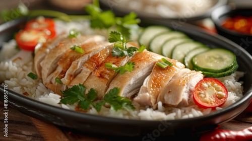 Delicious Hainanese Chicken Rice for Poster Design Generative AI