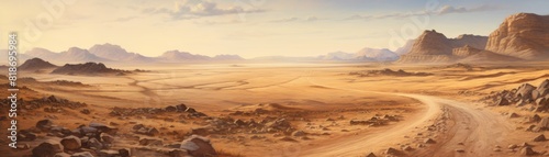 a vast desert  its path marked only by the shifting sands and distant mirages