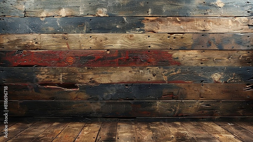 American flag on the wooden background with copy space.