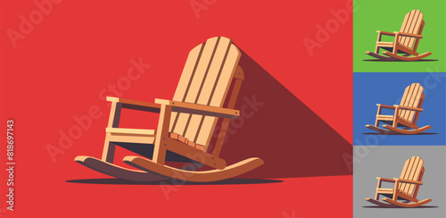 Rocking chair set. Old age single icon in flat style vector. Flat Illustration on red, green, blue and gray background. photo
