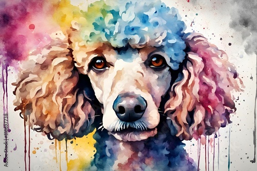 water color Street art artistic image of colorful poodle portrait photo