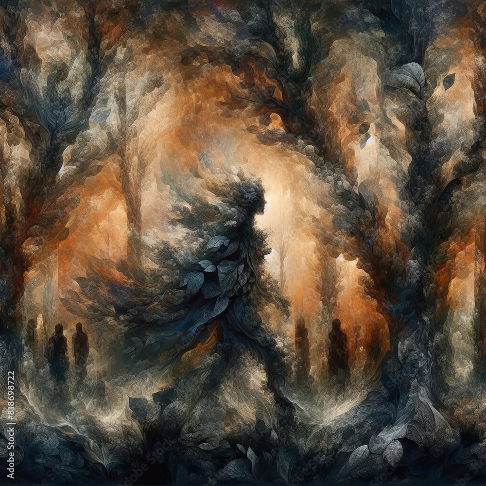 Abstract Forest: A Mystical Blend of Nature and Fantasy in Monochrome Digital Art Painting