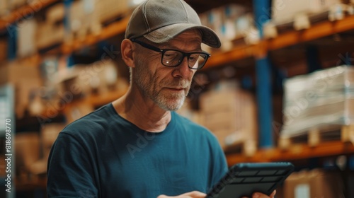 Mature Warehouse Worker Using Tablet