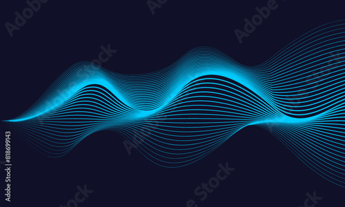 Dark abstract background with glowing wave. Shiny moving lines design element. Modern purple blue gradient flowing wave lines