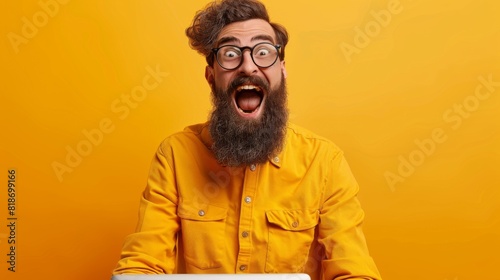 Surprised Man in Yellow Shirt photo