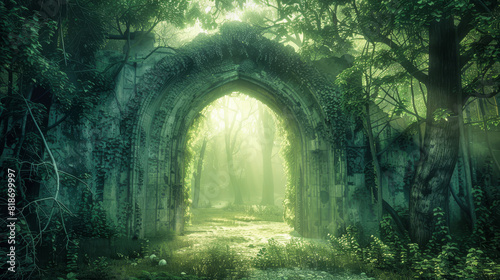 An enchanted forest with magical arches