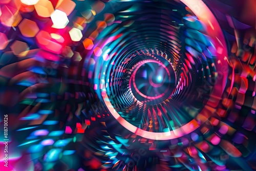 Trance: Hypnotic, repetitive patterns and bright, pulsating colors capturing the euphoric and immersive essence, with abstract spirals and digital grids photo
